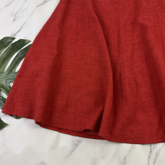 Vintage 80s Womens A-Line Skirt Size 40 M Red Linen Blend Button Front Pockets - Picture 12 of 12